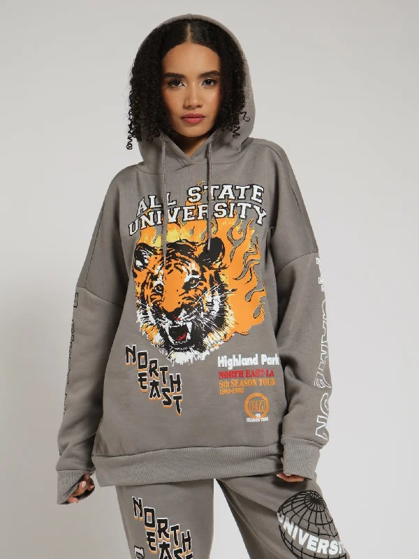 Tiger Hoody - Grey Hoodie with Monochrome Minimalist Simple