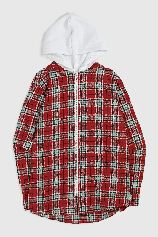 Unisex Rework Hooded Flannel - M Hoodie with Contrast Stitching Detailed Premium