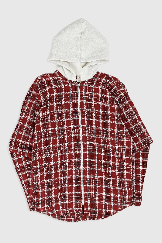 Unisex Rework Hooded Flannel - M Hoodie with Button Classic Timeless