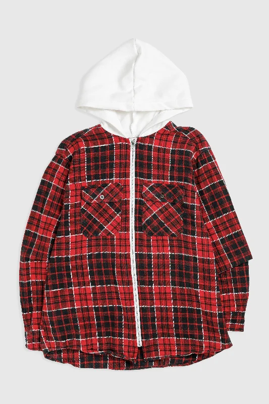 Unisex Rework Hooded Flannel - S Hoodie with Full-Zip Functional Layering