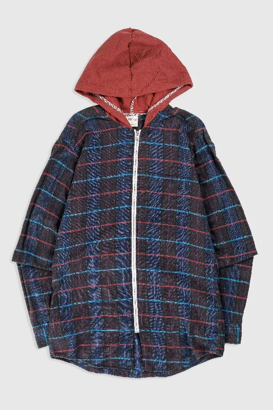 Unisex Rework Hooded Flannel - S Hoodie with Hem Drawcord Adjustable Customizable