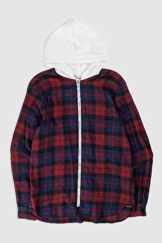 Unisex Rework Hooded Flannel - S Hoodie with Set-In Sleeves Structured Classic