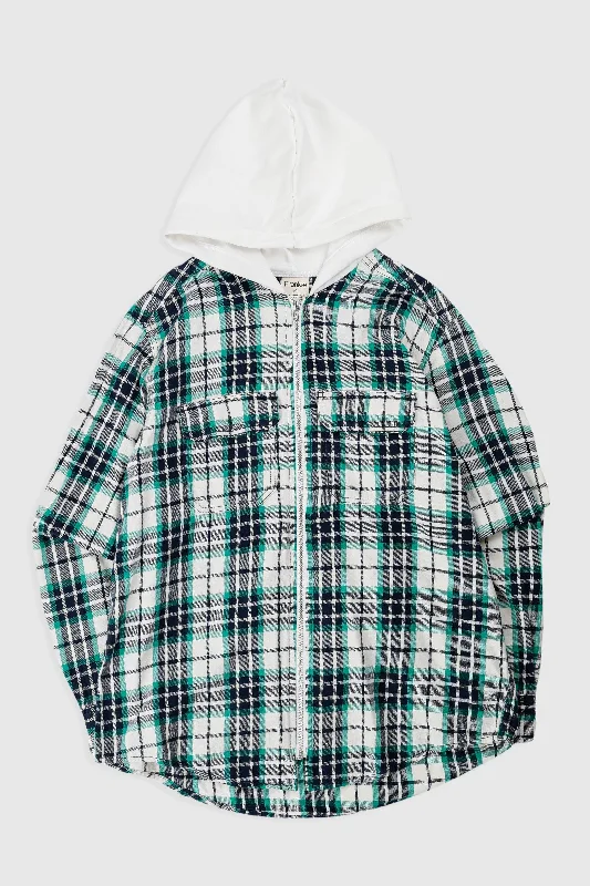 Unisex Rework Hooded Flannel - S Hoodie with Button Placket Classic Preppy