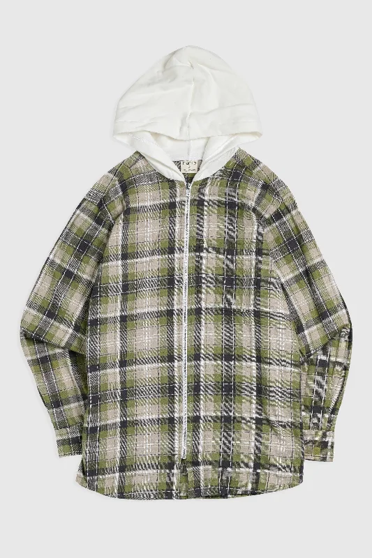 Unisex Rework Hooded Flannel - S Hoodie with Hem Elastic Stretchable Comfortable