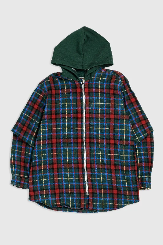 Unisex Rework Hooded Flannel - XL Hoodie with Ribbed Hem Stretchable Secure