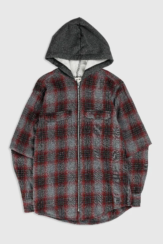 Unisex Rework Hooded Flannel - XS Hoodie with Back Slit Movement Comfort