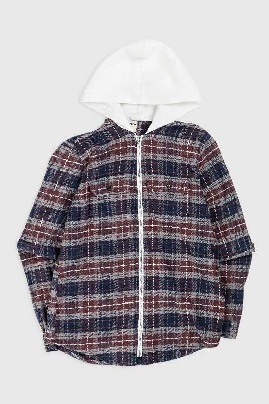 Unisex Rework Hooded Flannel - XS Hoodie with Drawcord Adjustable Secure