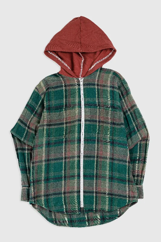 Unisex Rework Hooded Flannel - XS Hoodie with Puffed Sleeves Voluminous Trendy