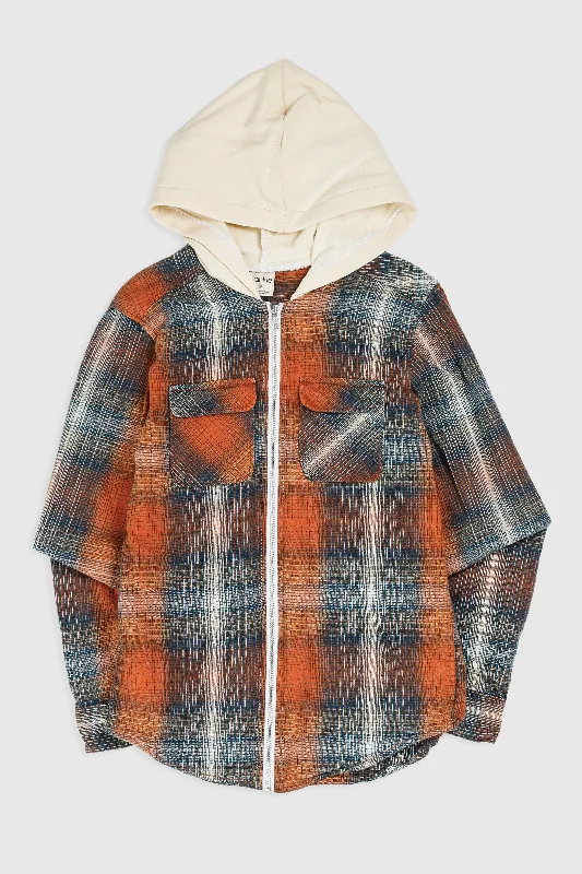 Unisex Rework Hooded Flannel - XS Hoodie with Embroidery Detailed Premium