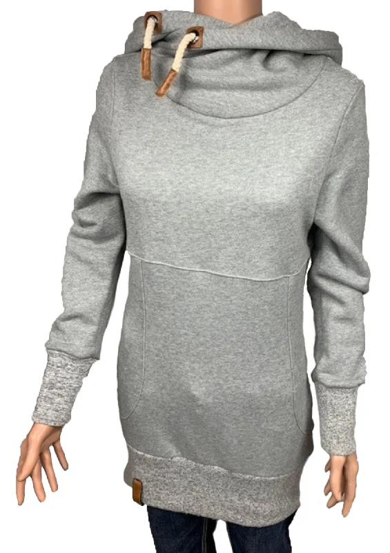 Women's Velour hooded pullover sweatshirt - TF19864-GRY only available in 1X Hoodie with Mock Neck Collared Structured