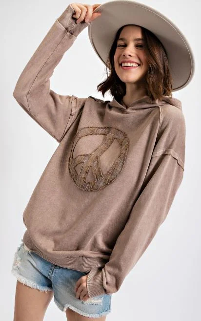 Washed Terry Knit Pullover Hoodie Hoodie with Elastic Waist Stretchable Comfortable