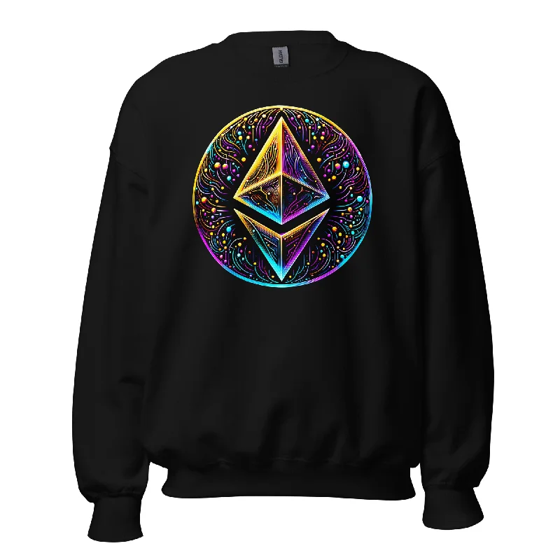 Whimsical Ethereum ETH Altcoin Crypto Symbol Sweatshirt Long Sleeve Pullover Hoodie with Mock Neck Collared Structured