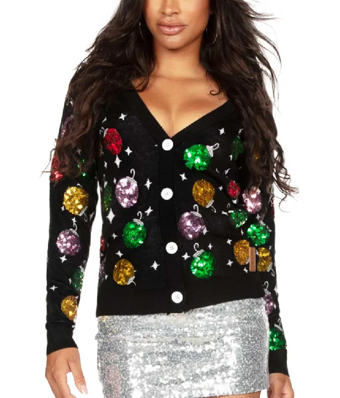 Women's Sequin Ornaments Cardigan Sweater Print Jacquard Patchwork