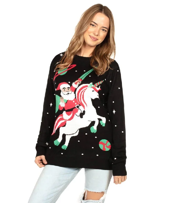 Women's Santa Unicorn Oversized Christmas Sweater Beaded Sweater Sequined Faux Fur