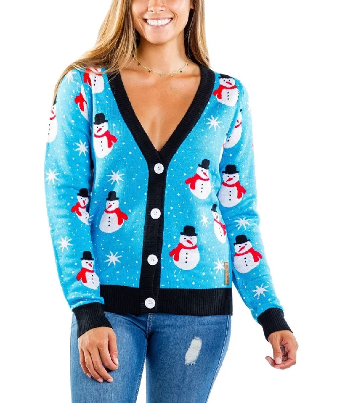 Women's Snazzy Snowman Cardigan Sweater Hooded Caped Shawl Collar