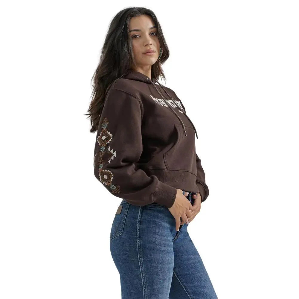 Wrangler Women’s Aztec Embroidered Cropped Hoodie Hoodie with Turtle Neck Cozy Winter