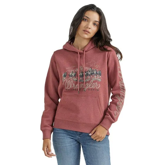 Wrangler Women’s Graphic Dusty Rose Hoodie Hoodie with Hem Lace Feminine Delicate