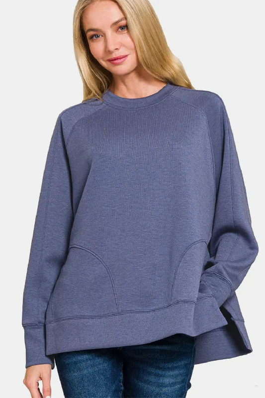 Scuba Round Neck Side Slit Sweatshirt Hoodie with Gradient Ombre Colorful