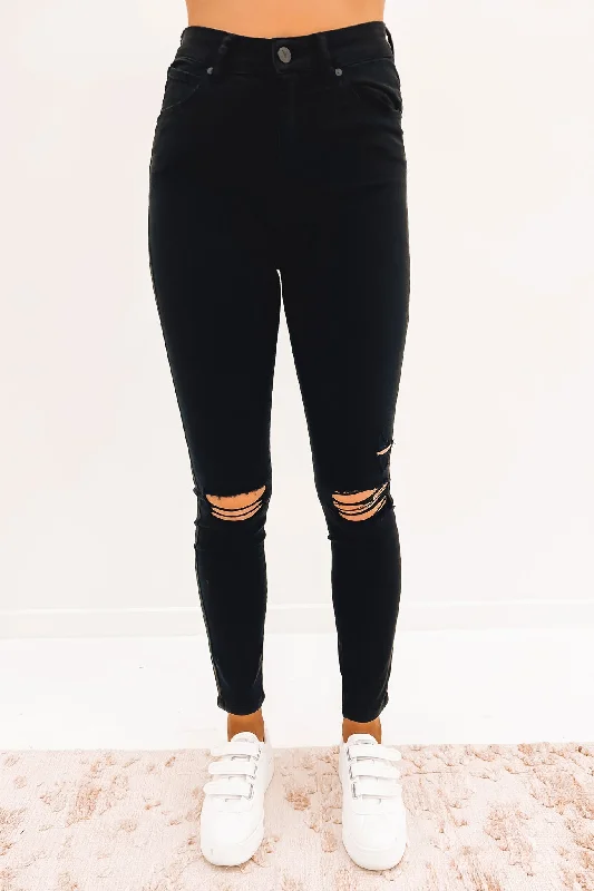 A High Skinny Ankle Basher Jean Black Magic Rip Cozy Wide-Legged Jeans