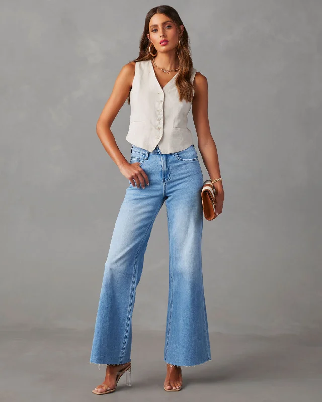 Aleesia Mid Rise Wide Leg Jeans Trendy Button-Up High-Waist Jeans