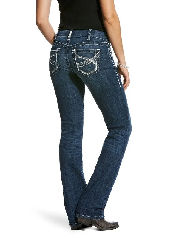 Ariat 10024300 Womens REAL Mid Rise Stretch Ivy Straight Leg Jeans Dark Wash Elegant Wide-Leg Jeans