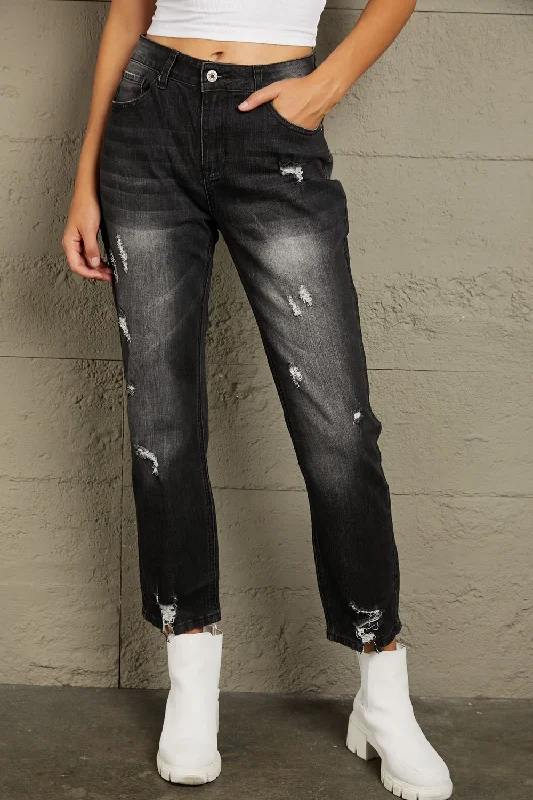 Distressed Cropped Jeans, Women Classic Slim Fit Jeans