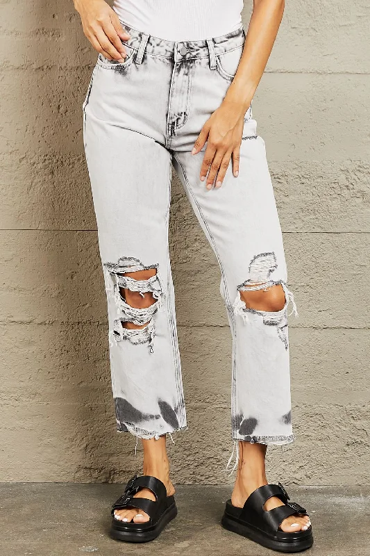 Alamo Distressed Cropped Mom Jeans Stylish High-Waist Skinny Denim