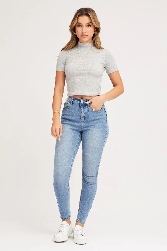 Blue High Rise Skinny Denim Jean Fashionable Bootcut Jeans