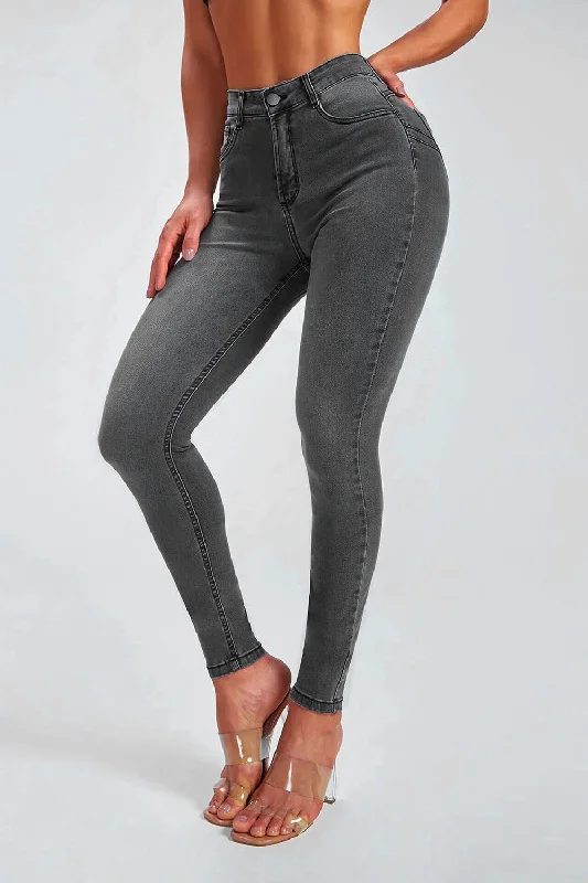 Buttoned Skinny Jeans Trendy Paperbag Waist Jeans