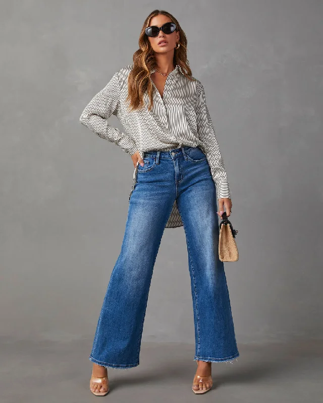 Casual Moves High Rise Wide Leg Jeans Casual Skinny Fit Jeans