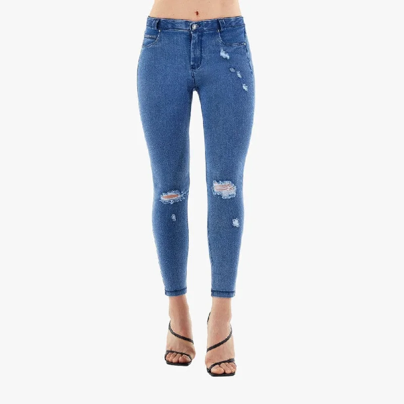 Freddy Black Jeans In Stretch Denim With Rips - Clear Jeans-Seams On Tone Light Blue Trendy Skinny High-Waist Jeans