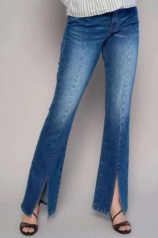 High Rise Front Slit Slim Boot Jeans Stylish Plus Size Denim Jeans