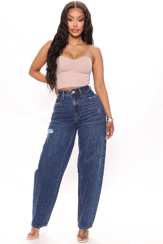 Livin' Loose High Rise Mom Jeans - Medium Blue Wash Trendy Wide-Leg High-Waist Denim