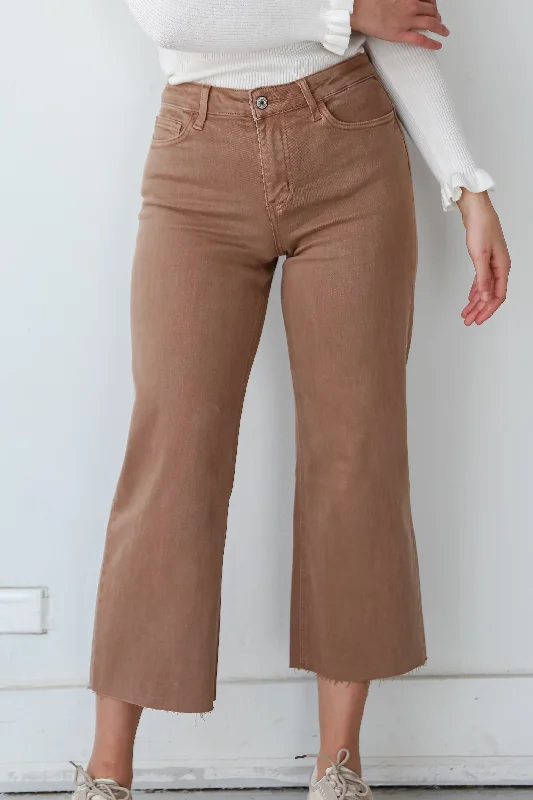 FINAL SALE - Olivia Chocolate Brown Wide Leg Jeans Trendy Pleated Waist Jeans