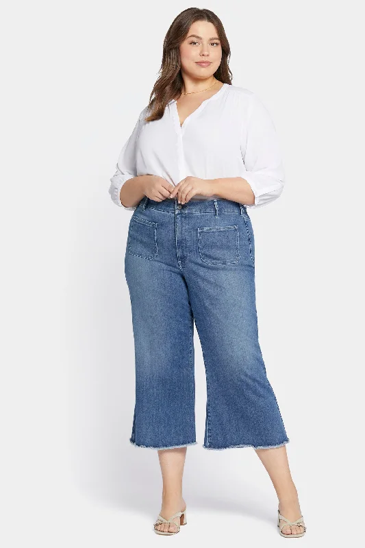 Patchie Wide Leg Capri Jeans In Petite Plus Size - Compass Comfortable Jogger Style Jeans