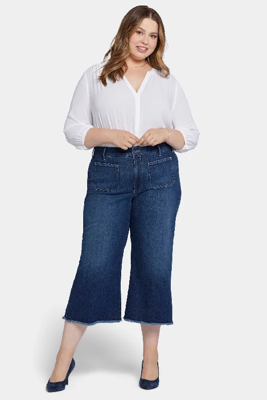 Patchie Wide Leg Capri Jeans In Petite Plus Size - Fanciful Comfortable Full-Length Denim Jeans