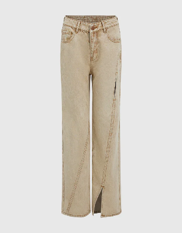 Straight Jeans Chic Rip-Detail High-Waist Jeans