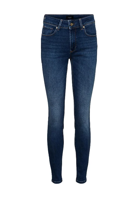 Vero Moda Embrace Midrise Push Up Skinny Jean, Medium Blue Denim Trendy Acid Wash Skinny Jeans