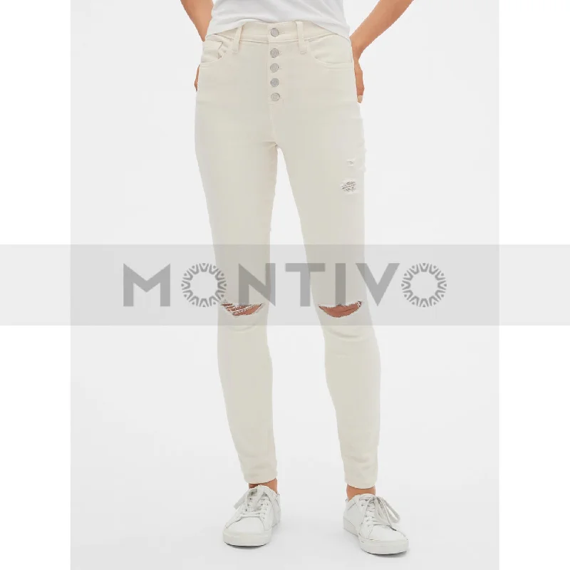 GP High Rise White Distressed Jeans Casual Wide-Legged Denim Jeans