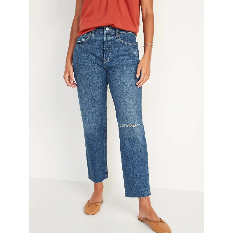 ON Extra High Straight Ripped Jeans Classic Button Fly Jeans