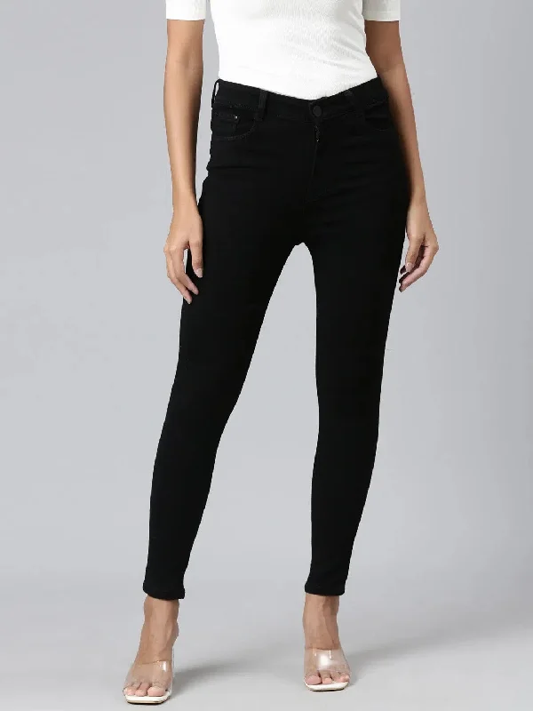 Women Black Solid Skinny Fit Denim Jeans-GZ-5770-Black Fashionable Bootcut Jeans