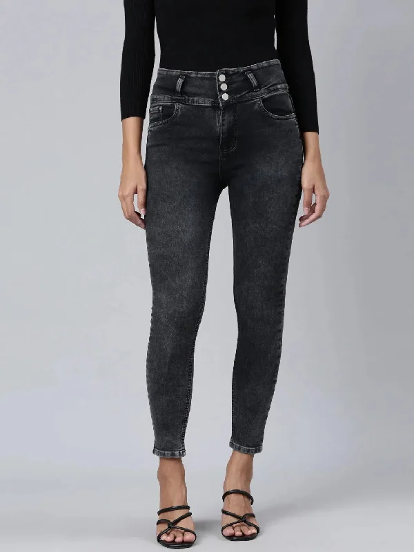 Women Charcoal Solid Skinny Fit Denim Jeans-GZ-5455-Charcoal Cozy Relaxed Fit Denim Jeans