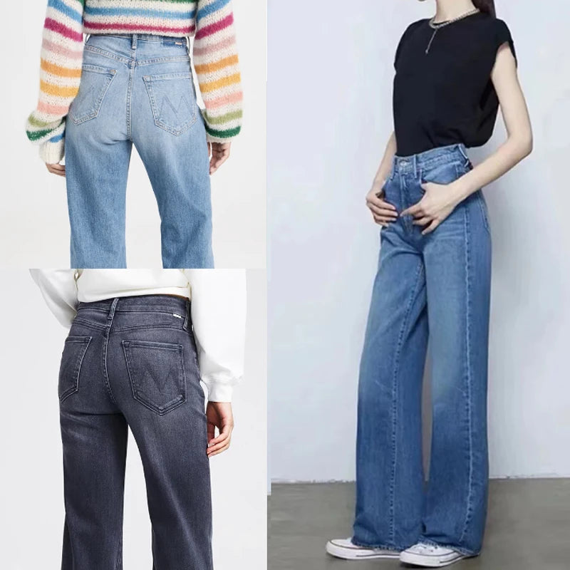 Women high waist loose jeans fashion Versatile lady Straight denim pants Elegant Skinny Leg Jeans