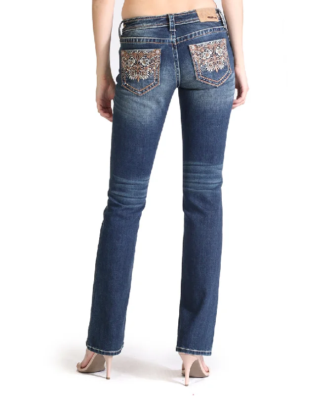 Women's Easy Fit Heavy Embroidered Floral Jeans Trendy Plus Size Jeans