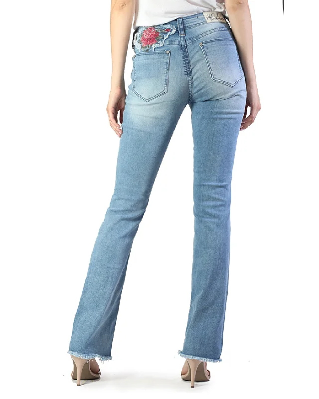 Women's Easy Fit Red Floral Cut Jean Stylish High-Waist Skinny Denim