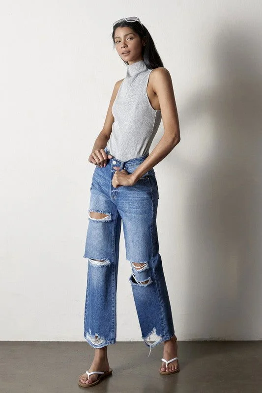 Insane Gene Estructed Straight Jeans Stylish High-Rise Mom Jeans