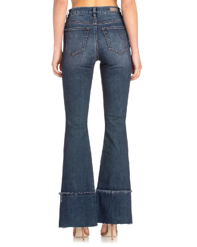 Women's Solid Flare Jeans Stylish Acid-Wash Jeans