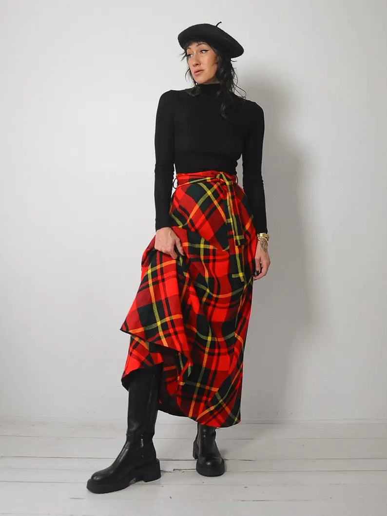 1970's Wool Stewart Plaid Skirt corduroy skirt cozy