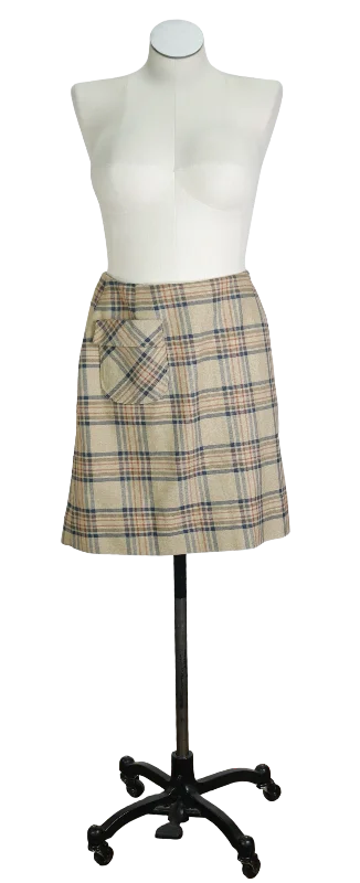 70s Queen Casuals Yellow Plaid Skirt       w30 lace skirt delicate