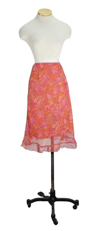 90s StudioY Orange Floral Skirt          S linen skirt light